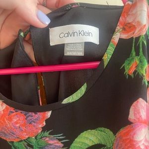 EUC. Calvin Klein Floral Black Shift Dress